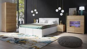 Spálňová zostava s posteľou 160x200 cm CHEMUNG - dub zlatý / biela ekokoža