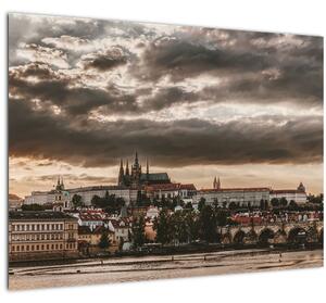 Sklenený obraz - zamračená Praha (70x50 cm)