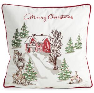 Dekorstudio Vianočná zamatová obliečka na vankúš s nápisom Merry Christmas 45x45cm - biela