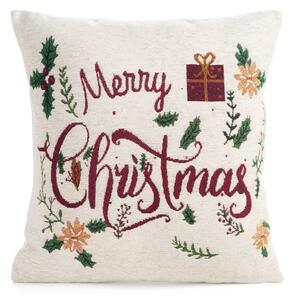 Dekorstudio Vianočná zamatová obliečka na vankúš s nápisom Merry Christmas 45x45cm - krémová