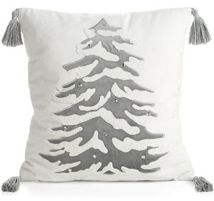 Dekorstudio Vianočná zamatová obliečka na vankúš so stromčekom a brmbolcami 45x45cm - biela