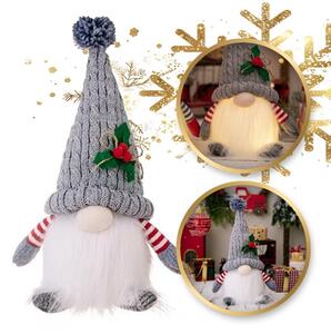 Svietiaci vianočný trpaslík na batérie FROSTIE 28 cm, sivý