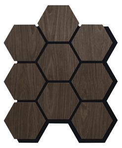 Akustický panel s dřevěnou dýhou - Hexagon - dekor orech tmavy | 79,8×66 cm | ALFIstyle.cz