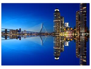 Sklenený obraz - nočný Rotterdam (70x50 cm)
