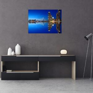 Sklenený obraz - nočný Rotterdam (70x50 cm)