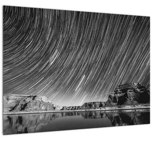 Čiernobiely sklenený obraz hviezdnej oblohy (70x50 cm)