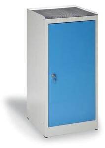 Dielenská policová skrinka na náradie, 3 police, 1 zásuvka, 450 x 450 x 1020 mm, modré dvere