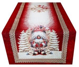Luxusný vianočný gobelínový behúň na stôl s vianočným škriatkom a zlatou lurexovou nitou Farba Viacfarebná Rozmery 45x90 cm