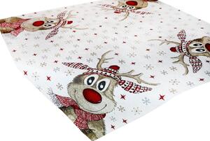Vianočný ženilkový obrus s veselým motívom soba 90x90 cm Chenille IT031 Farba Béžová Rozmery 90x90 cm