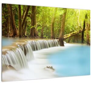 Sklenený obraz Huay Mae Kamin vodopádu v lese (70x50 cm)