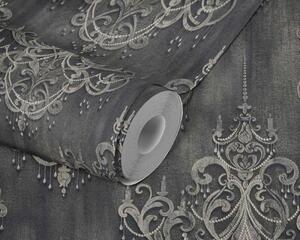 Čierno-sivá tapeta s ornamentom vo vzore lustru 38096-4 - tapety do spálne