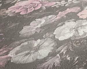 Kvetinová tapeta ružová a sivá vo vintage dizajne 38095-4 - tapety do spálne