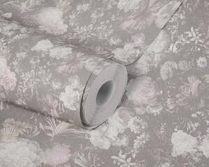 Kvetinová tapeta ružová a sivá vo vintage dizajne 38095-4 - tapety do spálne