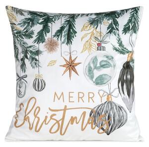 Dekorstudio Vianočná zamatová obliečka na vankúš s nápisom Merry Christmas 45x45cm - biela
