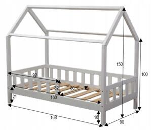 DIP-MAR Detská posteľ domček s bočnicou R01 biely 80x160 cm