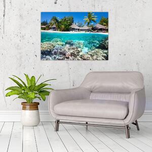 Sklenený obraz pláže na tropickom ostrove (70x50 cm)