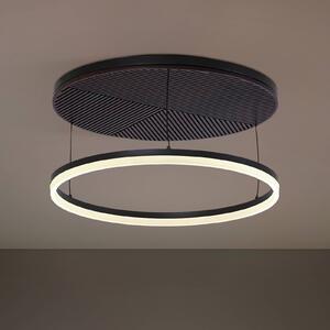 Lucande stropné LED svetlo Orven, čierne/drevo, Ø50cm, stmievateľné, Čierna, Obývacia izba / jedáleň, kov, Moderný, Závesné svietidlo