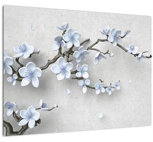 Sklenený obraz modrých kvetov (70x50 cm)