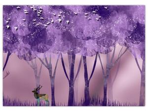Sklenený obraz - Jelene v magickom lese (70x50 cm)