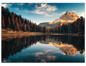 Sklenený obraz - Alpy, Taliansko, Dolomity, Lago Antorno (70x50 cm)