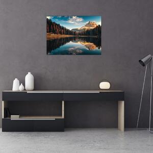 Sklenený obraz - Alpy, Taliansko, Dolomity, Lago Antorno (70x50 cm)