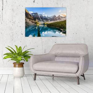 Sklenený obraz - Kanada, Národný park Banff, Moraine Lake (70x50 cm)