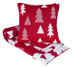 SCAN QUILT Deka pletená vianočná Suomi červená so stromčekmi 021/01 Bavlna 130x190 cm