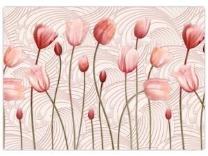 Sklenený obraz - Ružové tulipány (70x50 cm)