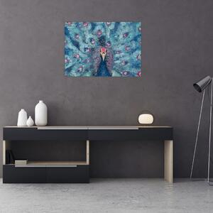 Sklenený obraz maľovaného páva (70x50 cm)