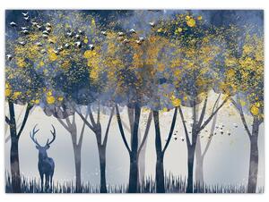 Sklenený obraz jeleňa v lese (70x50 cm)