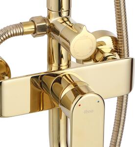 Rea Bloom, sprchová-vaňová súprava dažďovou hlavovou a ručnou sprchovou hlavicou, zlatá lesklá, REA-P9528