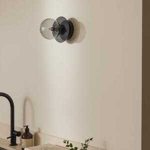 Globen Lighting nástenné svetlo ART DECO, čierna/sivá Ø 16 cm IP44, Hliník / sivá / zinok, Obývacia izba / jedáleň, Sklo, Moderný, Nástenné svietidlo