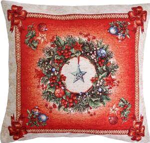 EVENIT Gobelínová vianočná obliečka 435V vianočný veniec s hviezdou červená Bavlna/PES 45x45 cm