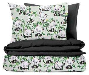 Ervi bavlnené obliečky DUO - pandy na zelenom/čierne