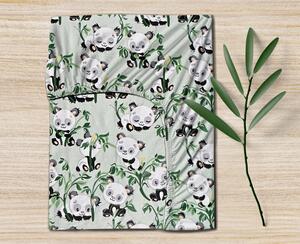 Ervi bavlnené napínacie prestieradlo - pandy na zelenom