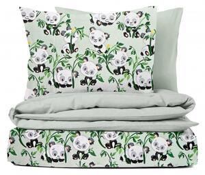 Ervi bavlnené obliečky DUO - pandy na zelenom/šedé