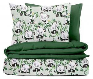 Ervi bavlnené obliečky DUO - pandy na zelenom/zelené