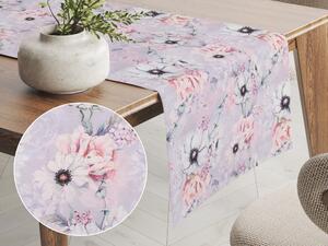 Biante Dekoračný behúň na stôl PML-068 Ružové kvety na sivofialovom 35x140 cm