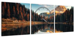 Obraz - Alpy, Taliansko, Dolomity, Lago Antorno (s hodinami) (90x30 cm)