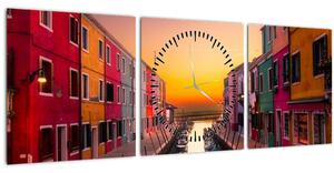 Obraz - Západ slnka, ostrov Burano, Benátky, Taliansko (s hodinami) (90x30 cm)