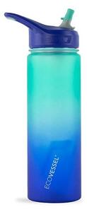 Eco Vessel Športová plastová fľaša so slamkou Wave - GALACTIC OCEAN modrá 700 ml