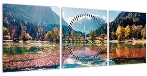 Obraz - Jazero Jasna, Gozd Martuljek, Julské Alpy, Slovinsko (s hodinami) (90x30 cm)
