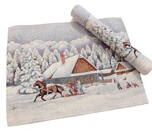 Vyrobené na Slovensku Prestieranie gobelínové vianočné CHENILLE 1226 Deti s koníkom Bavlna 40x50 cm prestieranie