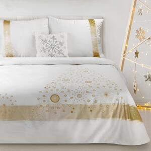 Eurofirany Bavlnené vianočné posteľné prádlo Christmas Tree Gold Bavlnený satén 1x70x80,1x140x200 cm