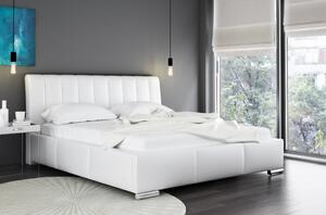 Elegantná posteľ Malone s vysokým čelom a úložným priestorom biela eko koža 200 x 200
