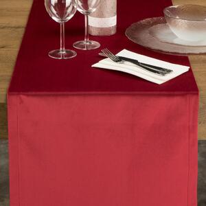 Eurofirany Behúň na stôl z hladkého zamatu s ozdobným okrajom červená Polyester 40x140 cm