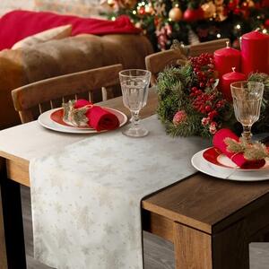 Eurofirany Vianočný behúň na stôl FLASH vyrobený zo žakárovej látky s motívom snehových vločiek a zlatou niťou zlatá Polyester 40x140 cm