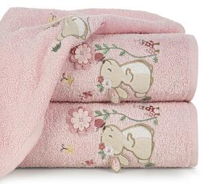 Eurofirany Bavlnené detské uteráky BABY s vyšívanou aplikáciou zajačika ružová Bavlna 50x90 cm