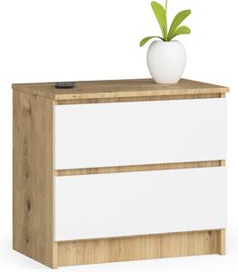 Ak furniture Komoda Kuba 60 cm - 2 zásuvky dub artisan/biela