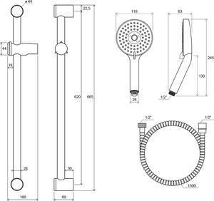 Ravak - Sprchový set - Ručná sprcha Flat M, tyč 66,5 cm, hadica - chróm